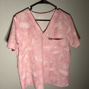 FIGS Pink Tie-Dye Scrub Top